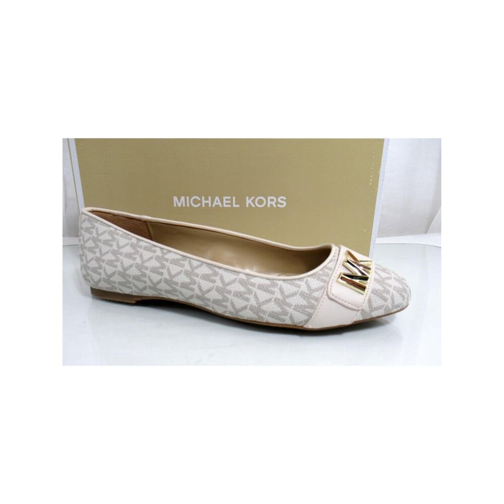 Michael Kors Jilly Ballet Flat Shoes Round Toe MK Logo Vanilla Ivory Size 8